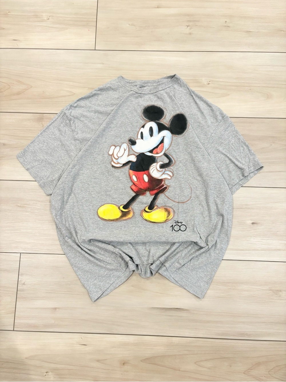 Disney World 100tg Anniversary Gray Tee with Classic Mickey in Red and Yellow